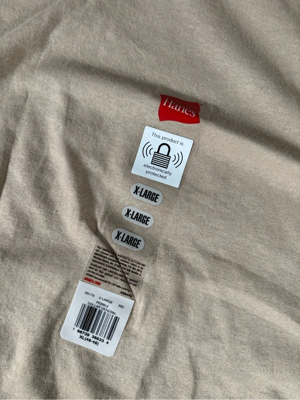 Hanes Unisex Short Sleeve Crew T-Shirt in Beige - Picture 2 of 3